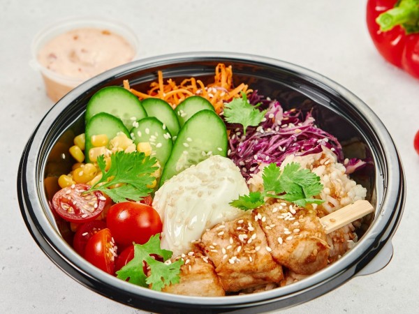 Большой азиатский боул с курицей терияки и соусом понзу